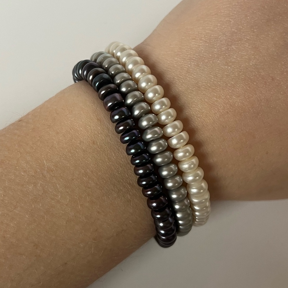 Honora Fresh Water Pearls Bracelets Set of 3: Black, Grey, & White - Picture 2 of 9